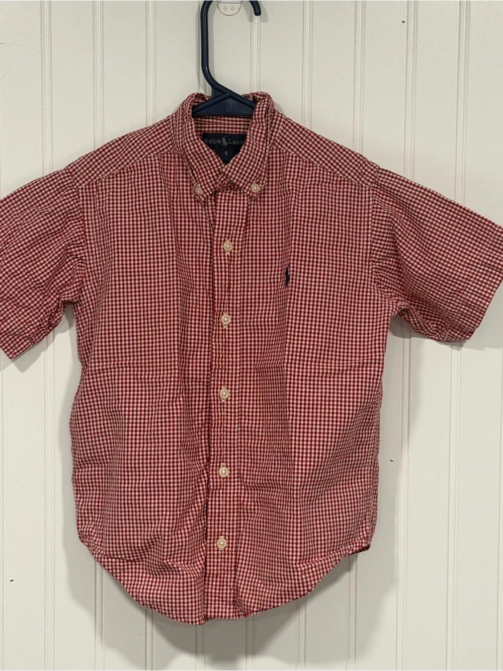 Ralph Lauren Classic Red Gingham Short-Sleeve Button-Down Shirt boys size 5